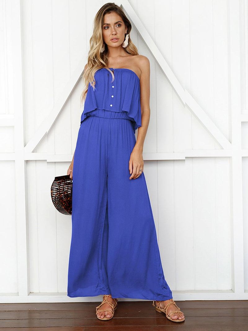 Blue Sleeveless Off Shoulder Backless Jumpsuit - Landing Closet