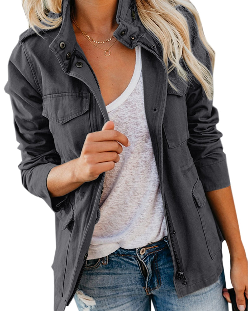 Casual Long Sleeve Stand Collar Military Jacket Coat