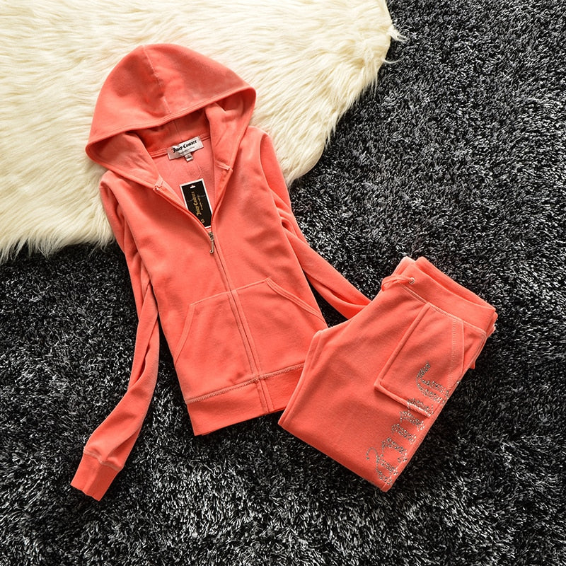 Two Piece Zipper Hoodie Sweatshirt Pant Sportwear Set