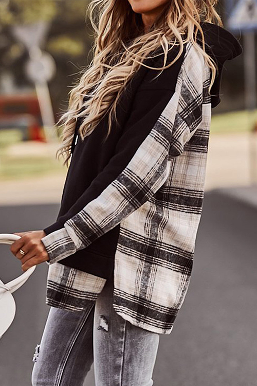 Plaid Patchwork Hooded Sweatshirt