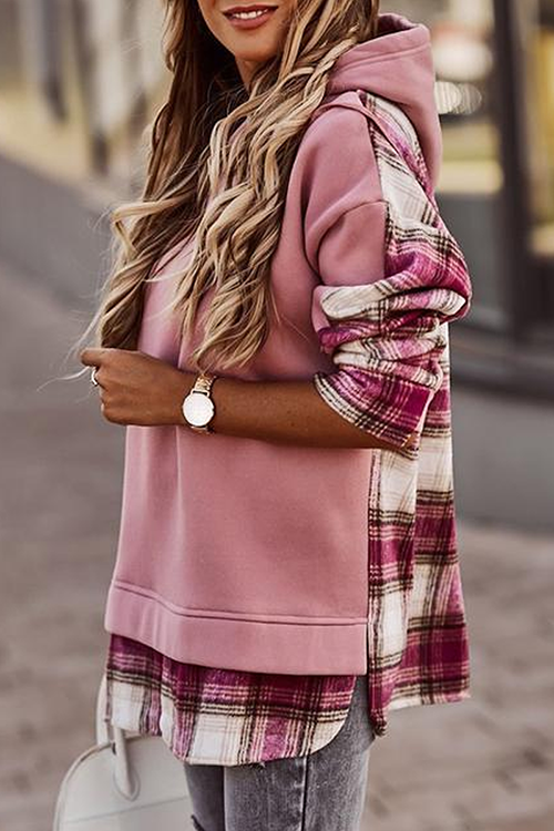 Plaid Patchwork Hooded Sweatshirt