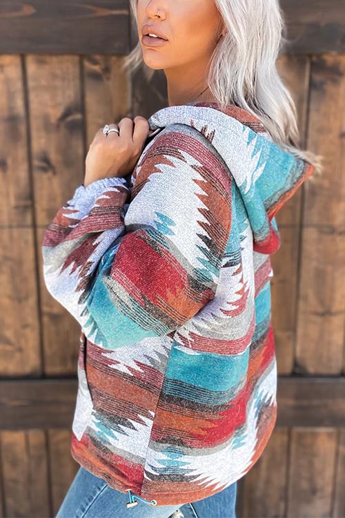 Sunset Aztec Print Pocketed Hoodie