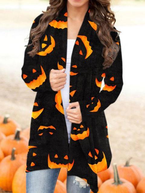 Halloween Pumpkin Face Print Cardigan