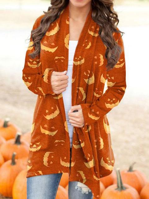 Halloween Pumpkin Face Print Cardigan