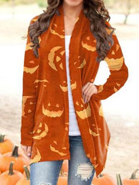 Halloween Pumpkin Face Print Cardigan