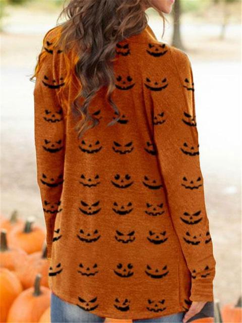 Halloween Pumpkin Face Print Cardigan