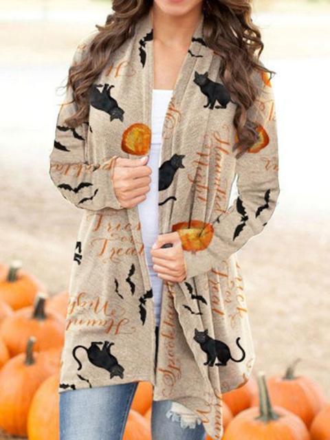 Halloween Animal Pumpkin Print Cardigan