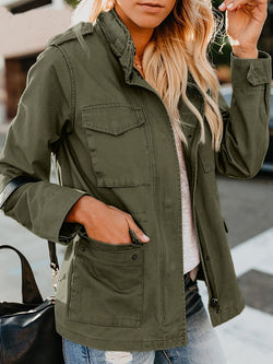 Casual Long Sleeve Stand Collar Military Jacket Coat