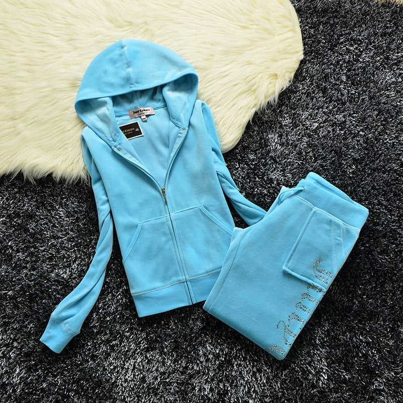 Two Piece Zipper Hoodie Sweatshirt Pant Sportwear Set