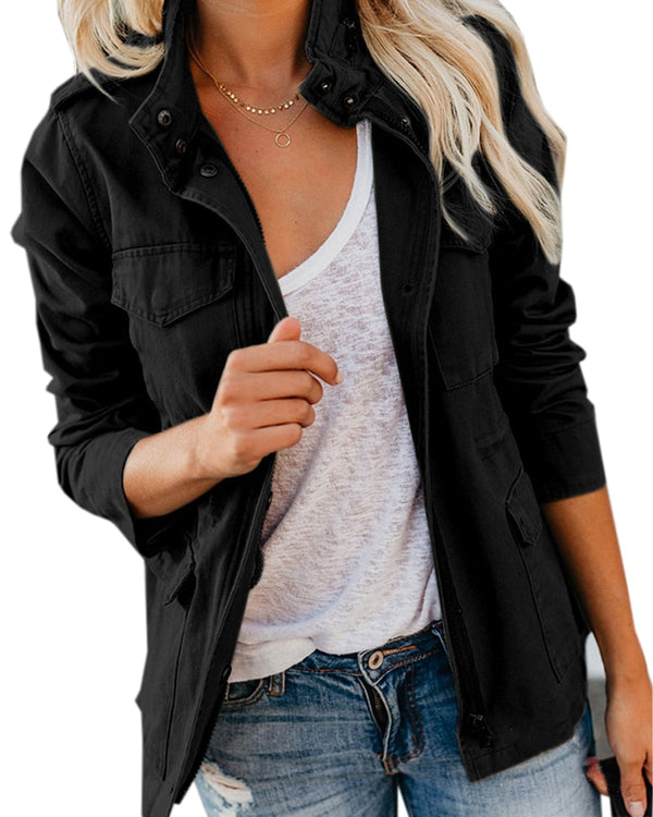 Casual Long Sleeve Stand Collar Military Jacket Coat