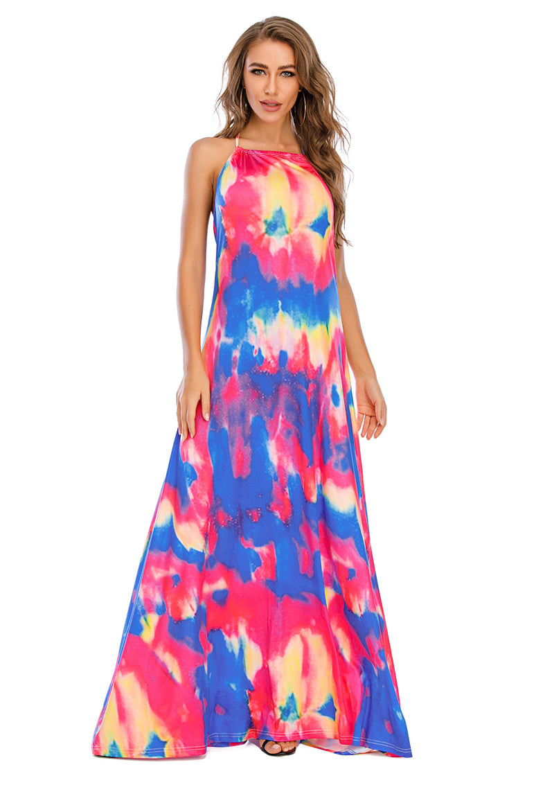 Tie Dye Spaghetti Strap Long Dress