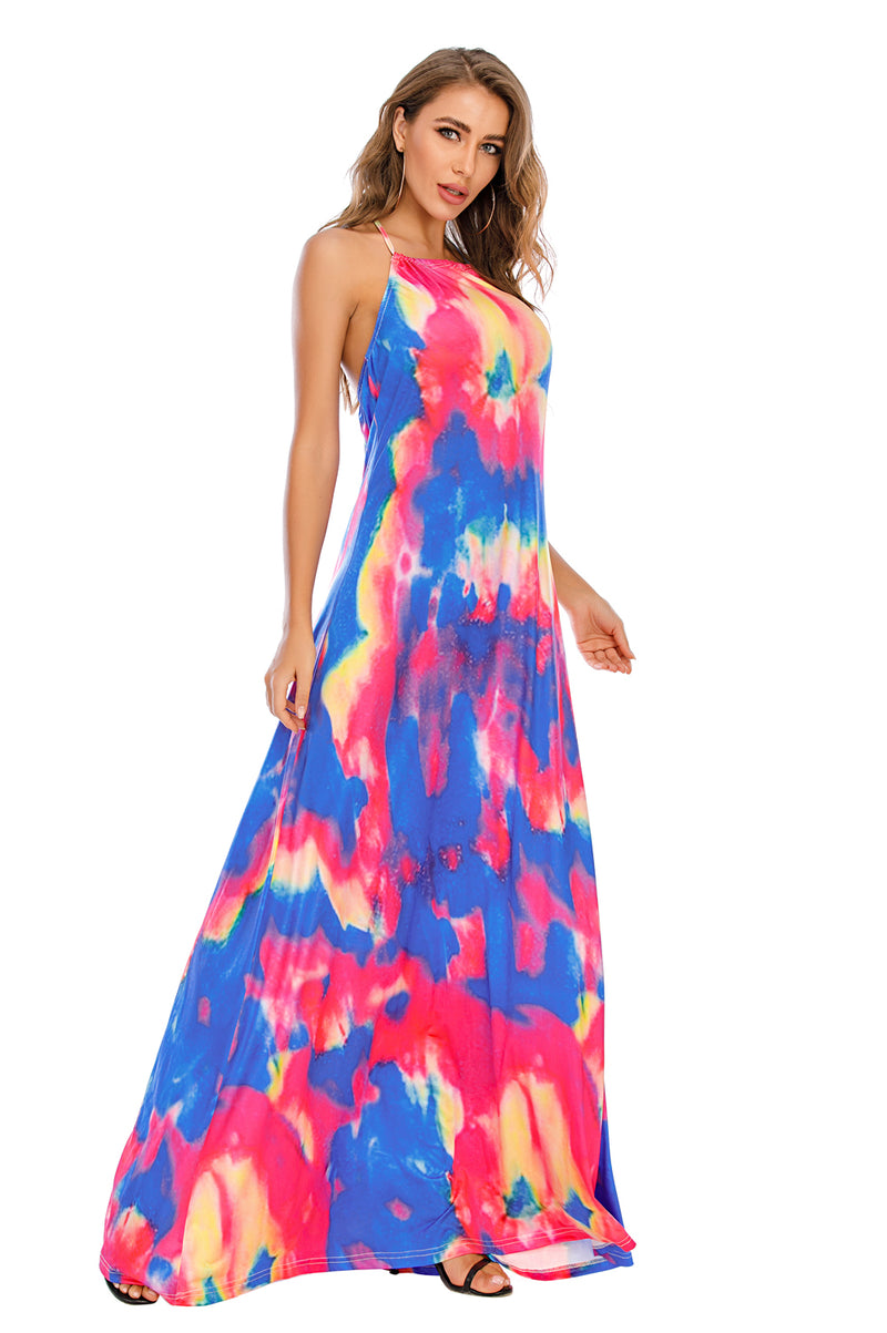 Tie Dye Spaghetti Strap Long Dress