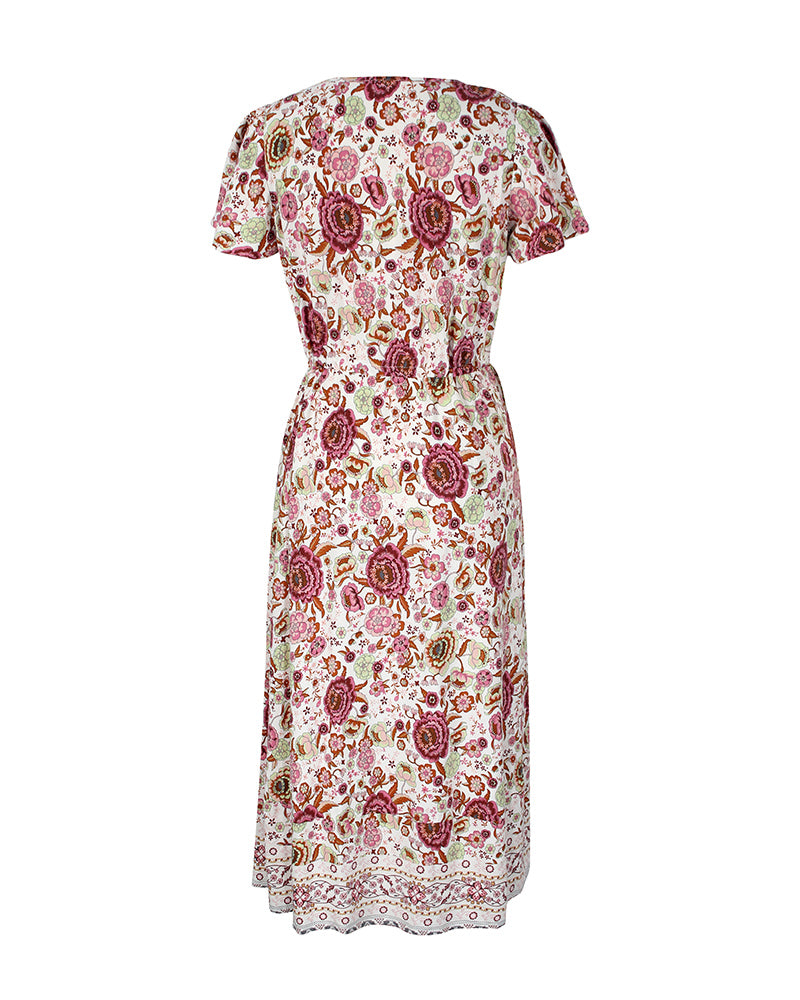 Side Split V Neck Floral Short Sleeve Maxi Dress