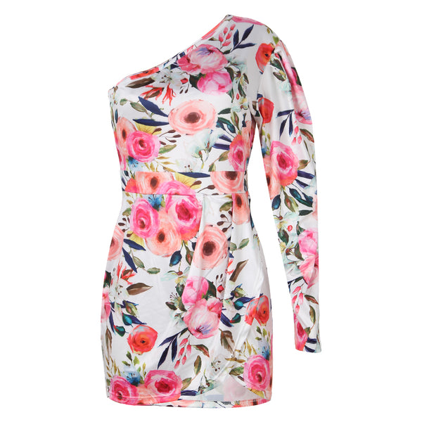 One Shoulder Floral Mini Dress