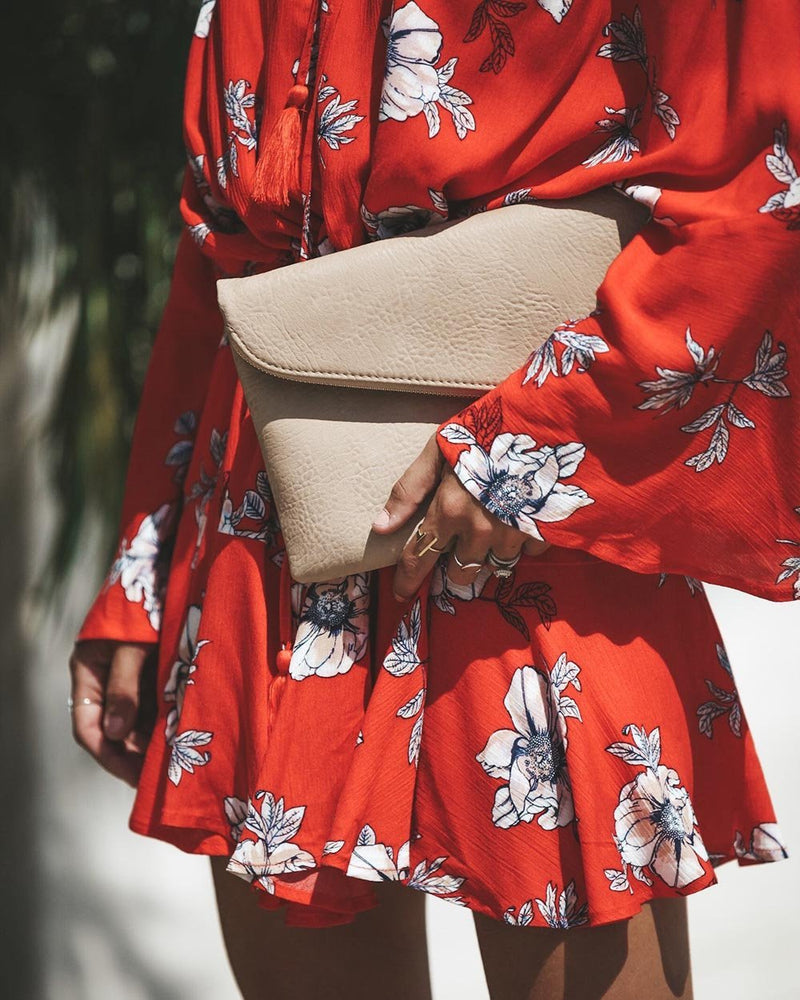 Red Flowers Printed Off Shoulder Mini Dress