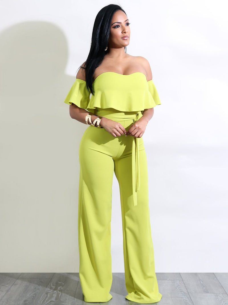 Ruffled Strap Wide Leg Jumpsuit