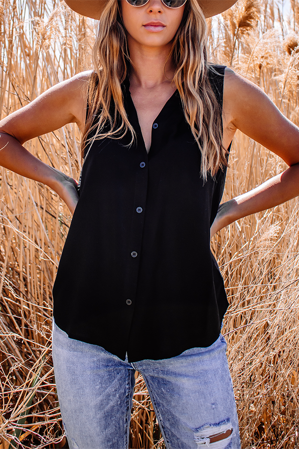 Button Down Sleeveless Blouse