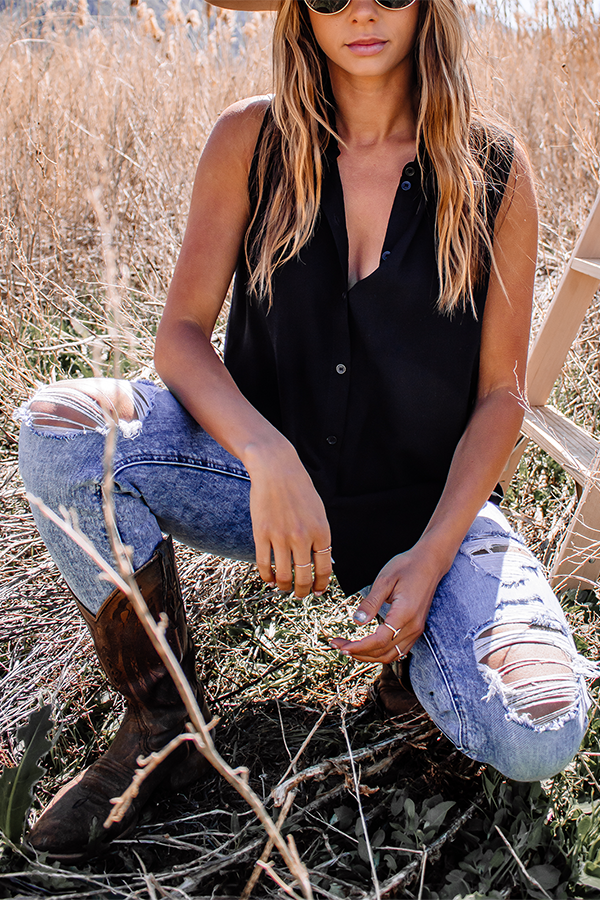 Button Down Sleeveless Blouse