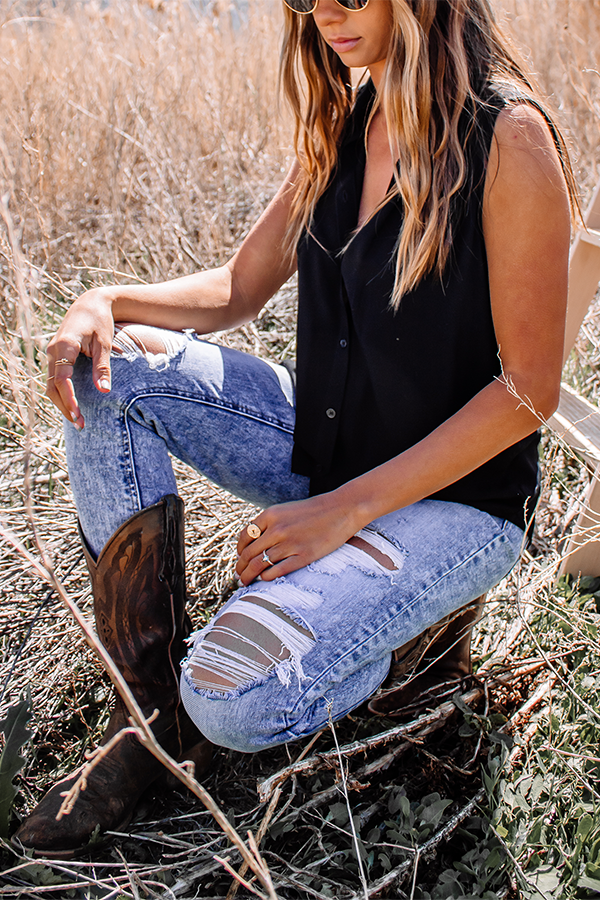 Button Down Sleeveless Blouse