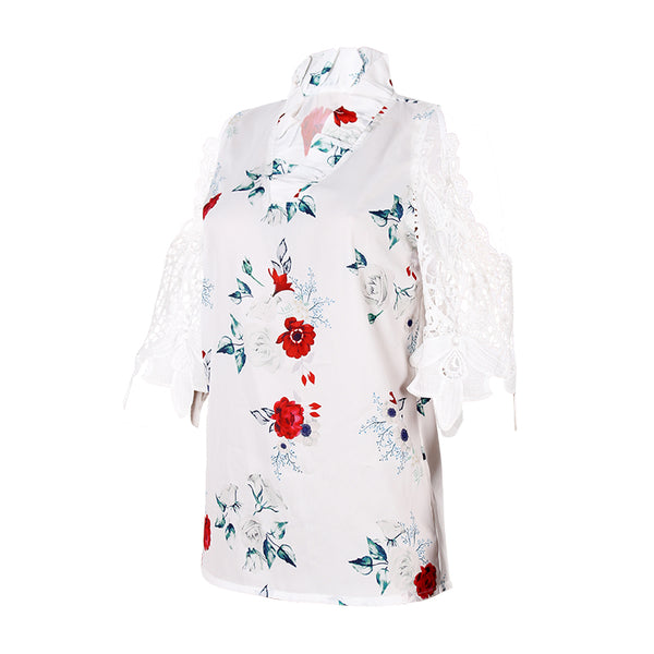 Offshoulder 3/4 V Neck Floral Blouse Top