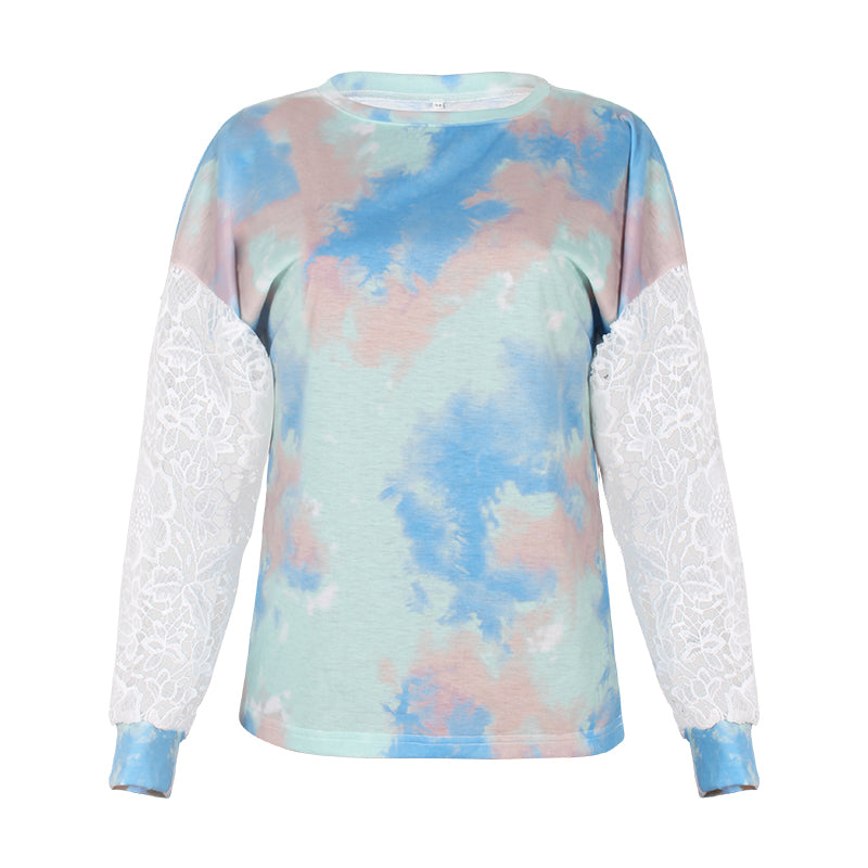 One Shoulder Long Sleeve Tie Dye Top