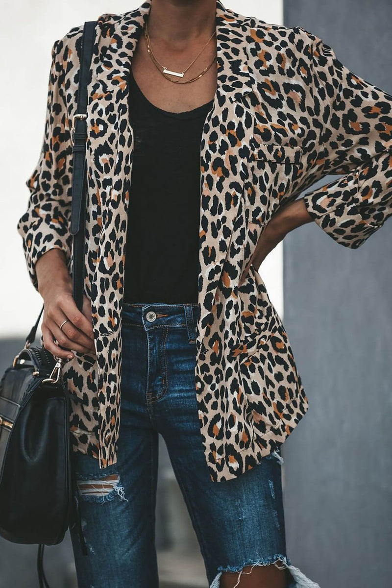 Relaxed Pocketed Cheetah Blazer Jacket