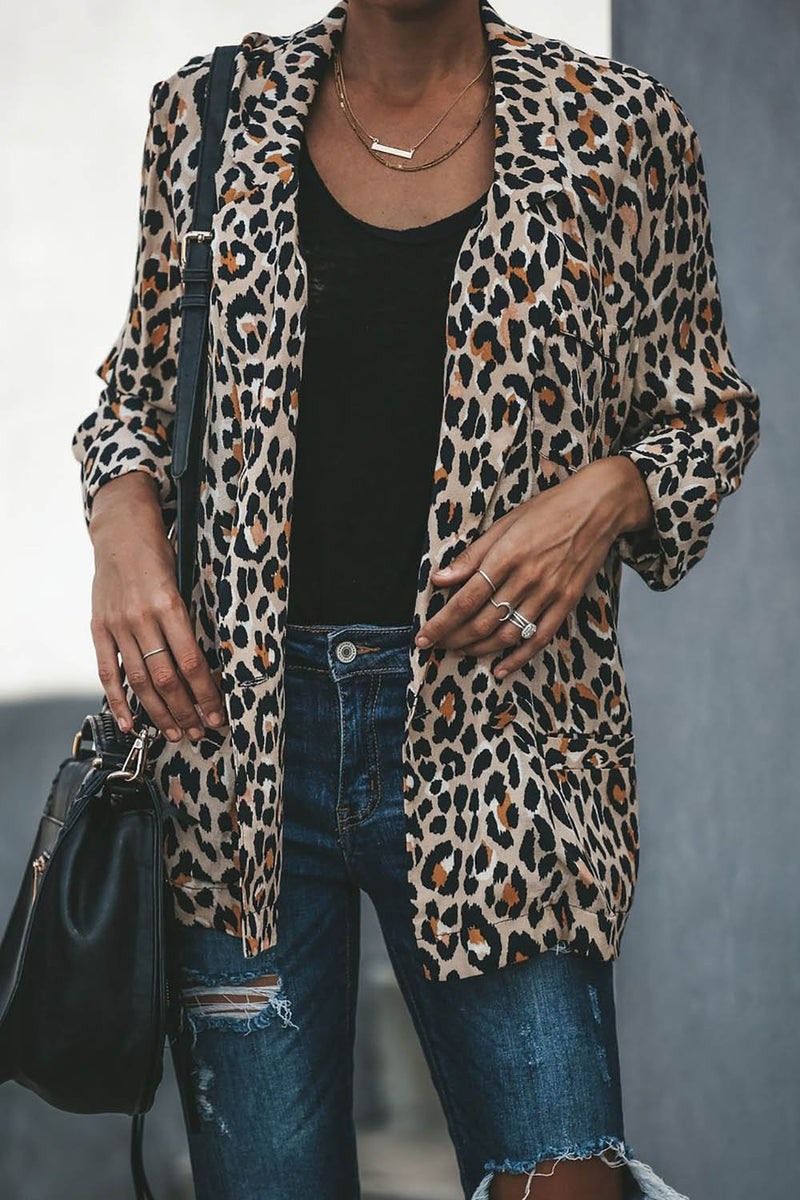 Relaxed Pocketed Cheetah Blazer Jacket