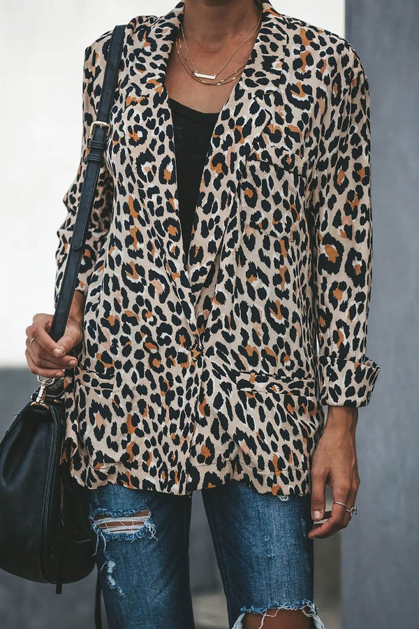 Relaxed Pocketed Cheetah Blazer Jacket