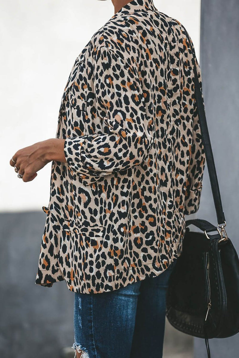 Relaxed Pocketed Cheetah Blazer Jacket