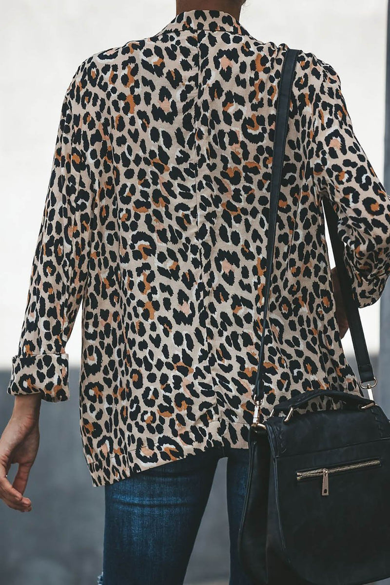 Relaxed Pocketed Cheetah Blazer Jacket