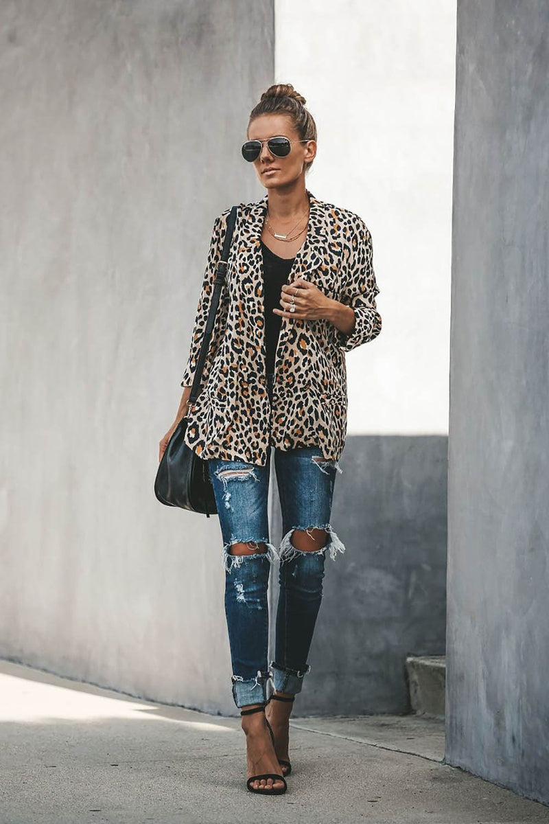 Relaxed Pocketed Cheetah Blazer Jacket