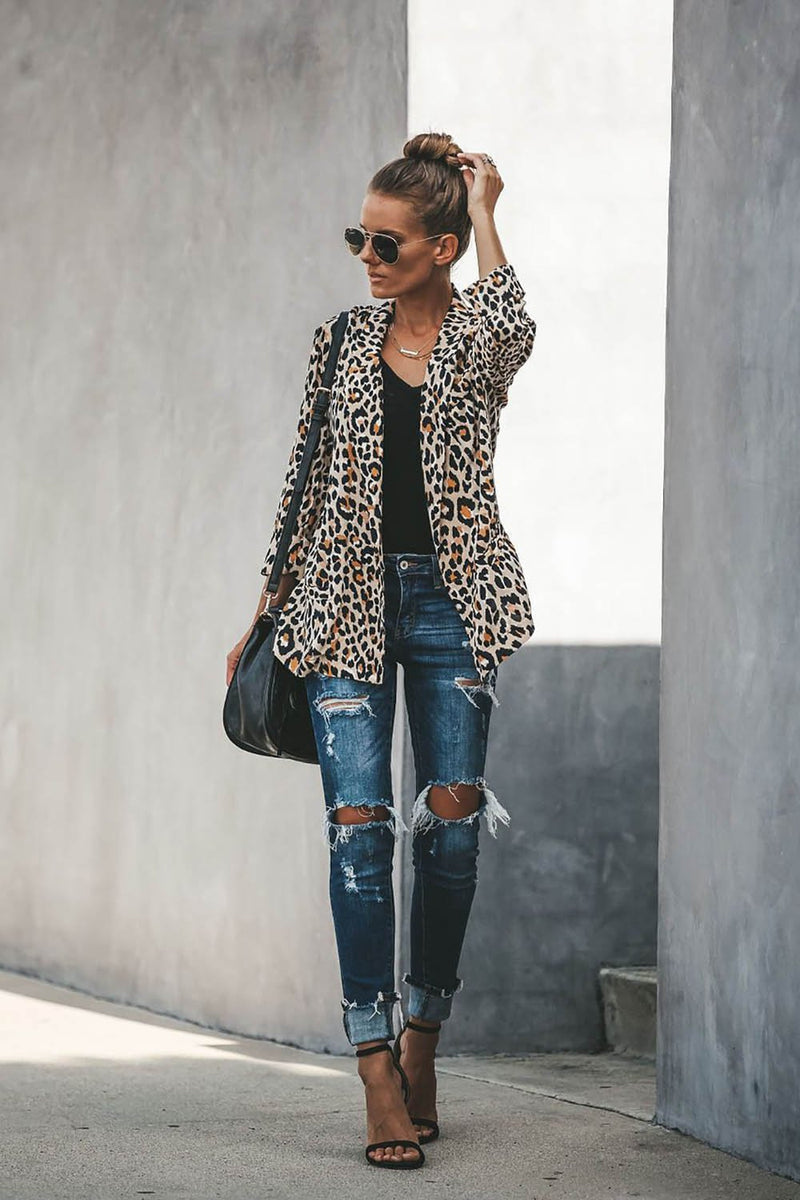 Relaxed Pocketed Cheetah Blazer Jacket