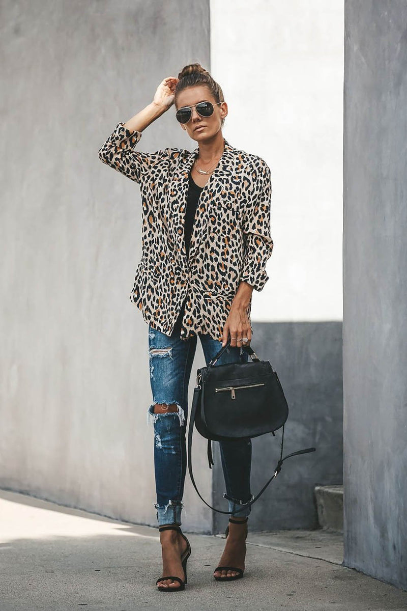 Relaxed Pocketed Cheetah Blazer Jacket