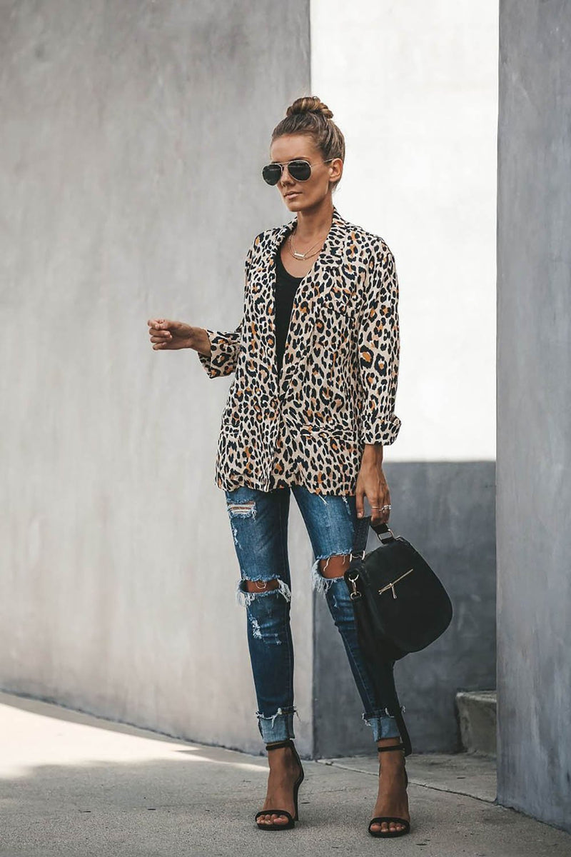 Relaxed Pocketed Cheetah Blazer Jacket