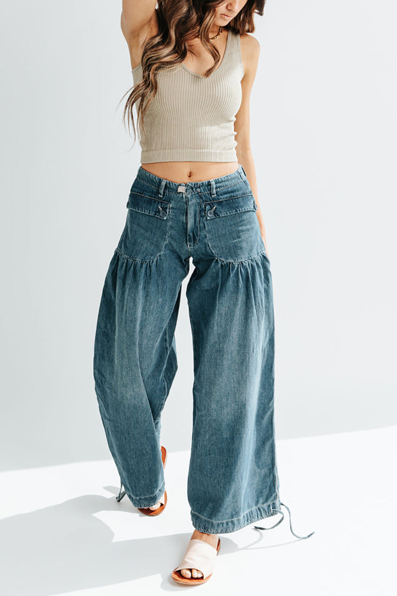 Pockets Drawstring Balloon Jeans