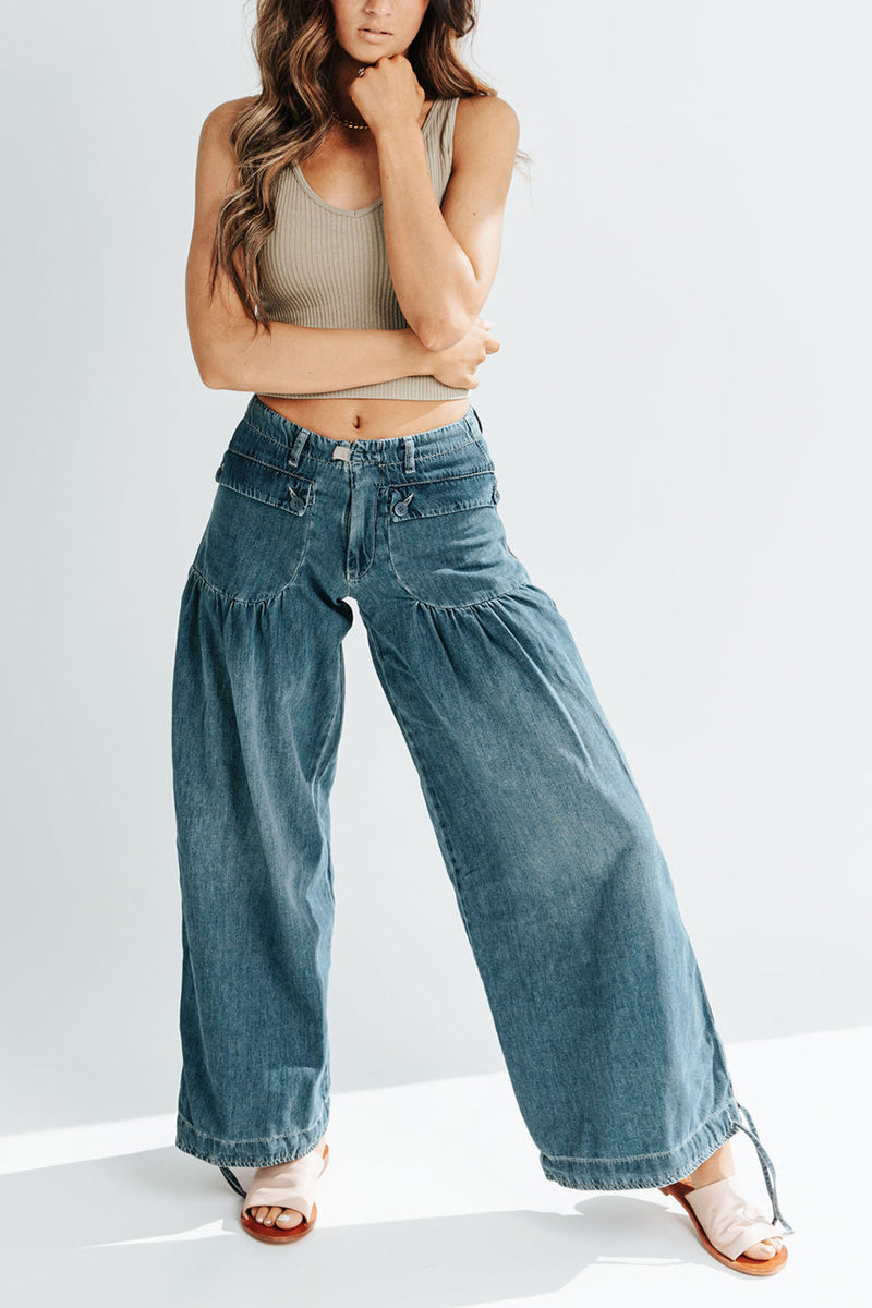 Pockets Drawstring Balloon Jeans