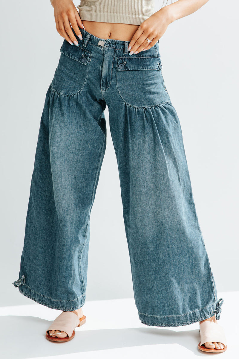 Pockets Drawstring Balloon Jeans