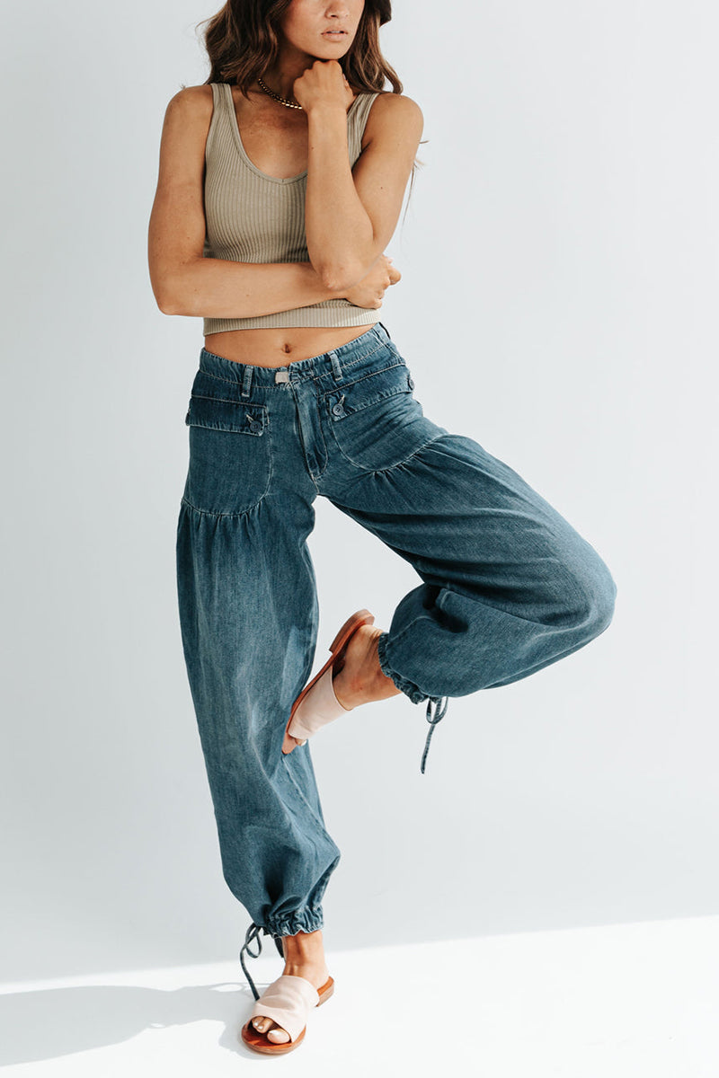 Pockets Drawstring Balloon Jeans