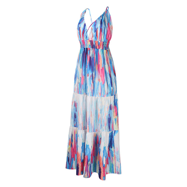 Spaghetti Strap Sleeveless High Waist Tie Dye Maxi Dress