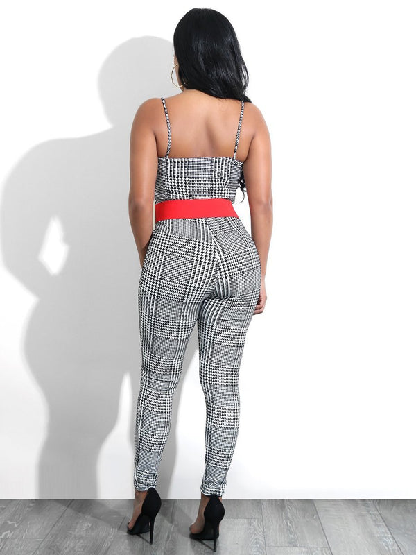 Plaid Strap Backless Jumpsuit