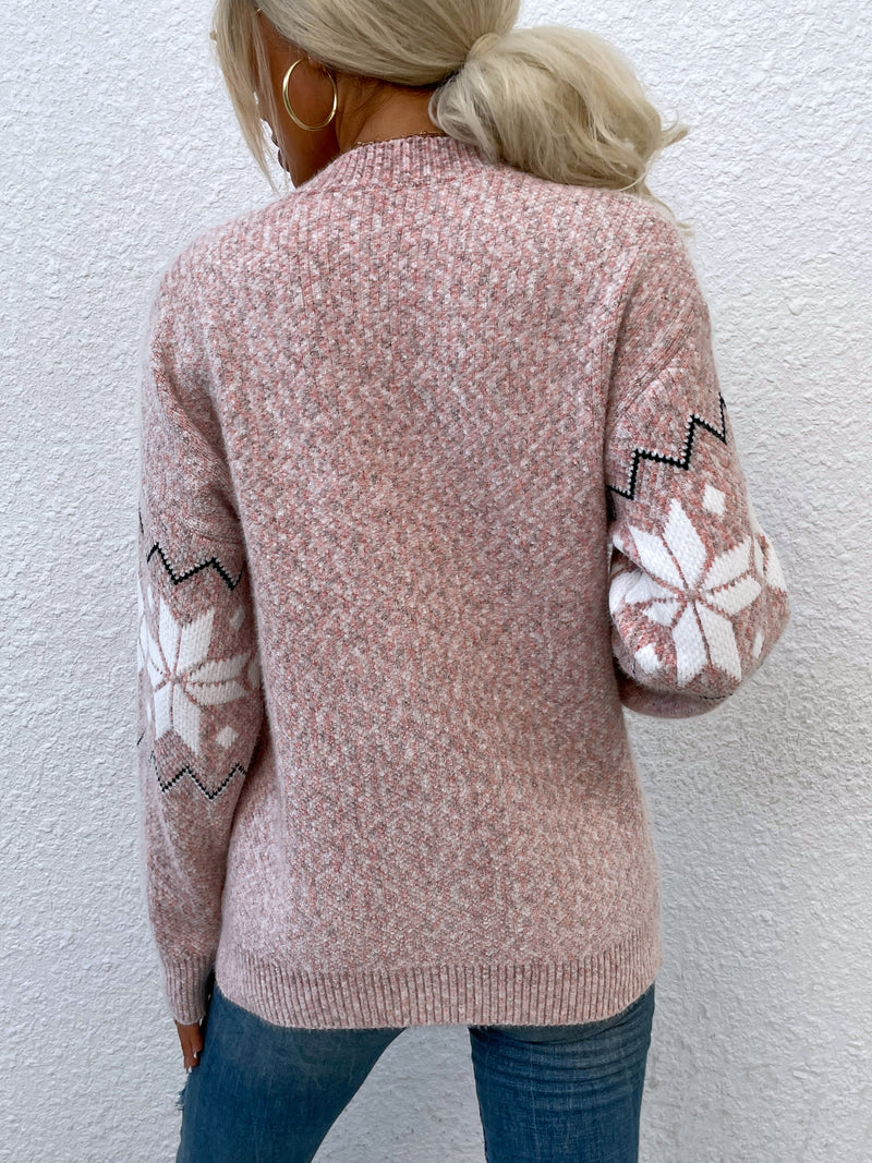 Printed Buttoned Knitted Long Sleeve Sweater Cardigan