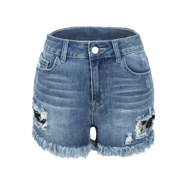 Casual Denim Shorts Frayed Raw Hem Ripped Jeans Shorts