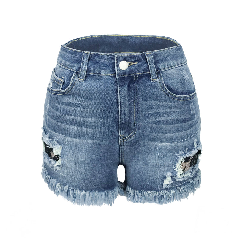 Casual Denim Shorts Frayed Raw Hem Ripped Jeans Shorts