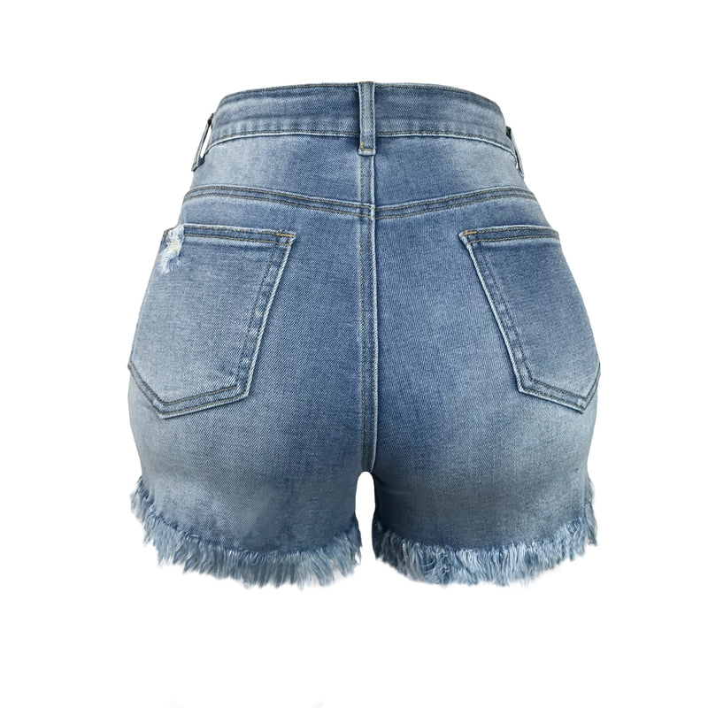 Casual Denim Shorts Frayed Raw Hem Ripped Jeans Shorts