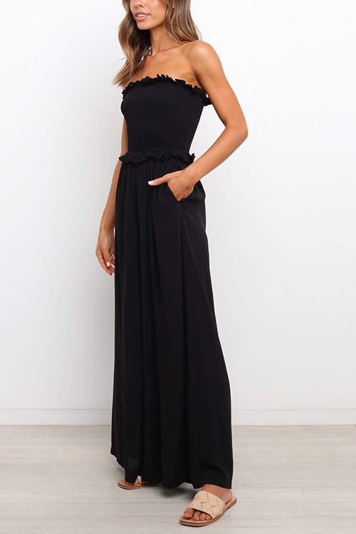 Strapless Shirred Bodice Jumpsuits