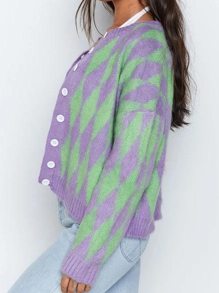 Button Up Tie Dye Knit Long Sleeve Sweater