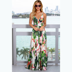 Deep V Neck Floral Adjustable Spaghetti Strap Sleeveless Dress