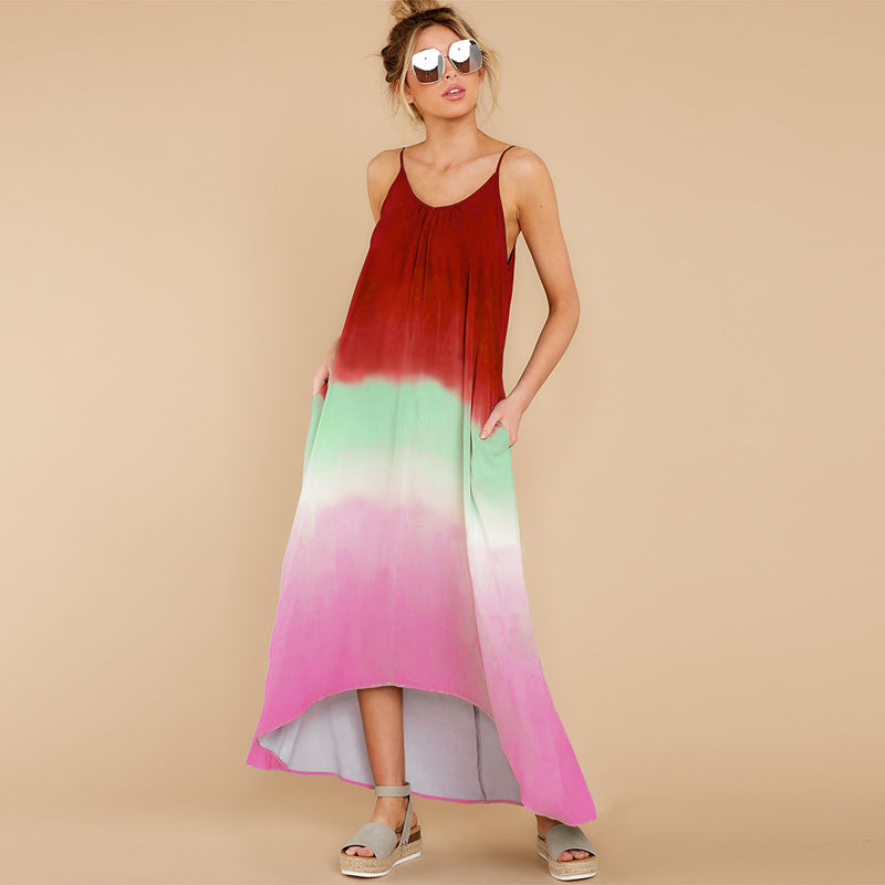 Spaghetti Strap Loose Multi Color Summer Maxi Dress