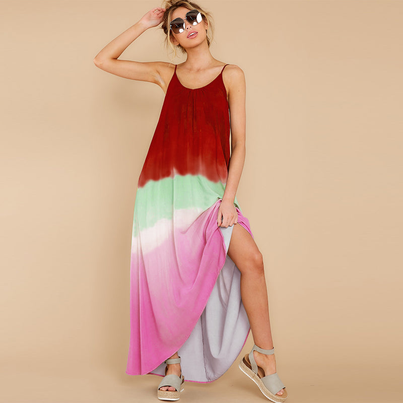 Spaghetti Strap Loose Multi Color Summer Maxi Dress