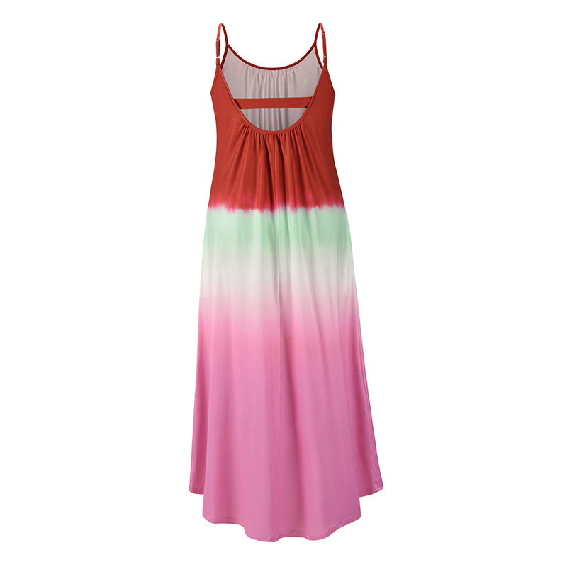 Spaghetti Strap Loose Multi Color Summer Maxi Dress